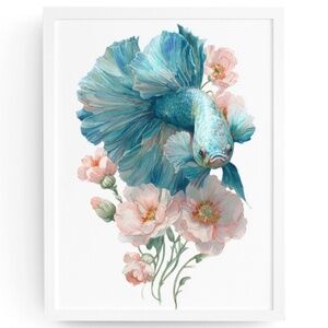Watercolor Betta Fish with Flowers Wall Art Print Unframed - Enchanting Aquatic